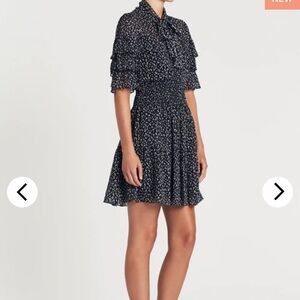 Rebecca Taylor Black Leopard Print Ruffle Silk Blend Dress NWT